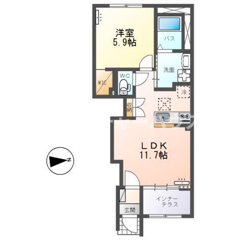 フロントアイランドII(1LDK/1階)の間取り写真