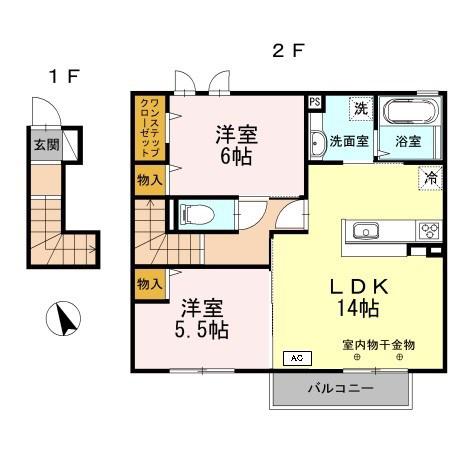 ユウハイツG(2LDK/2階)の間取り写真