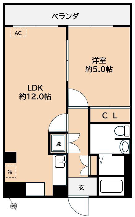 パインヒルズ美野島(1LDK/6階)の間取り写真