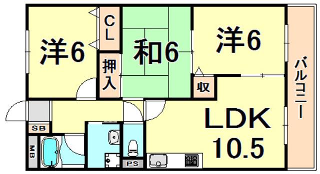 フローリーハイツII(3LDK/2階)の間取り写真