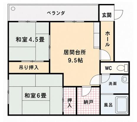 北海道稚内市3丁目2番地42号港ハイツ105(2LDK/1階)の間取り写真