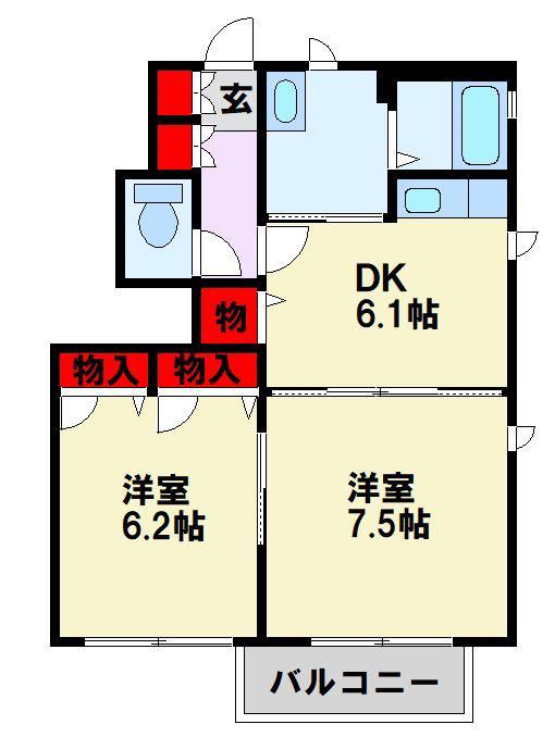 ブランシェ幸神 A棟(2DK/1階)の間取り写真