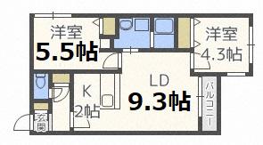 ソリーゾ豊平公園 (2LDK/2階)の間取り写真