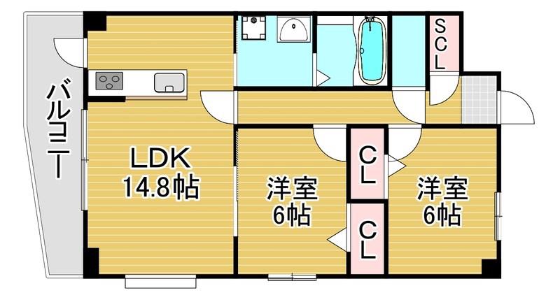 シューベルブ六本松(2LDK/4階)の間取り写真