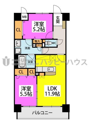 ボヌール メゾン(2LDK/2階)の間取り写真
