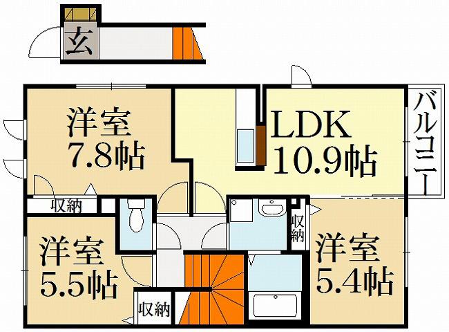 EVERGREEN北陵(3LDK/2階)の間取り写真