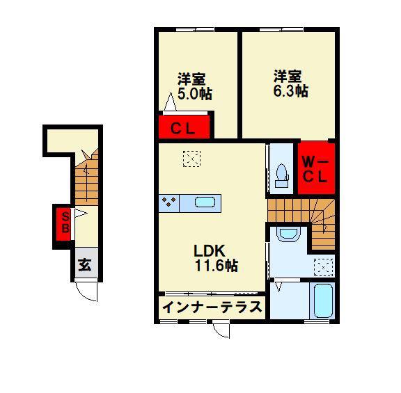 パルティール C棟(2LDK/2階)の間取り写真
