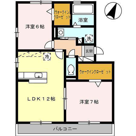 ロイヤルガーデン染地台B(2LDK/3階)の間取り写真