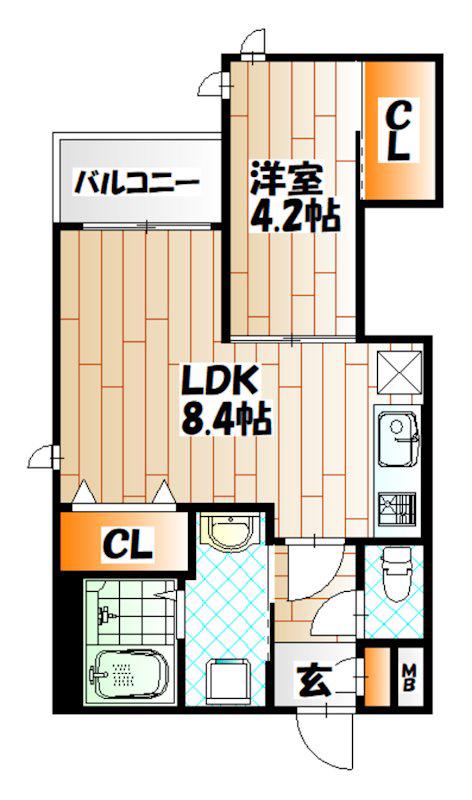 プルーム中原東(1LDK/2階)の間取り写真
