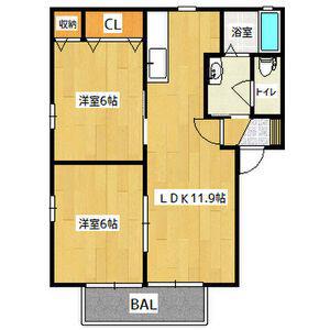 湘南新宿ライン宇須 石橋駅(栃木) 徒歩15分 2階建 築25年(2LDK/1階)の間取り写真