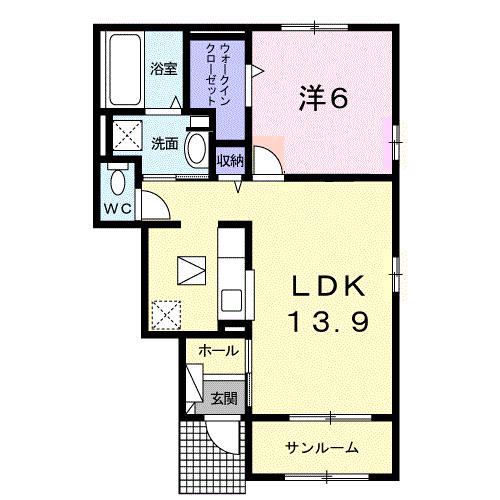ミモザ ヴィーコ(1LDK/1階)の間取り写真