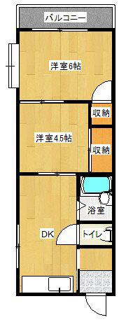 ゆくたけ第3コーポ(2DK/2階)の間取り写真