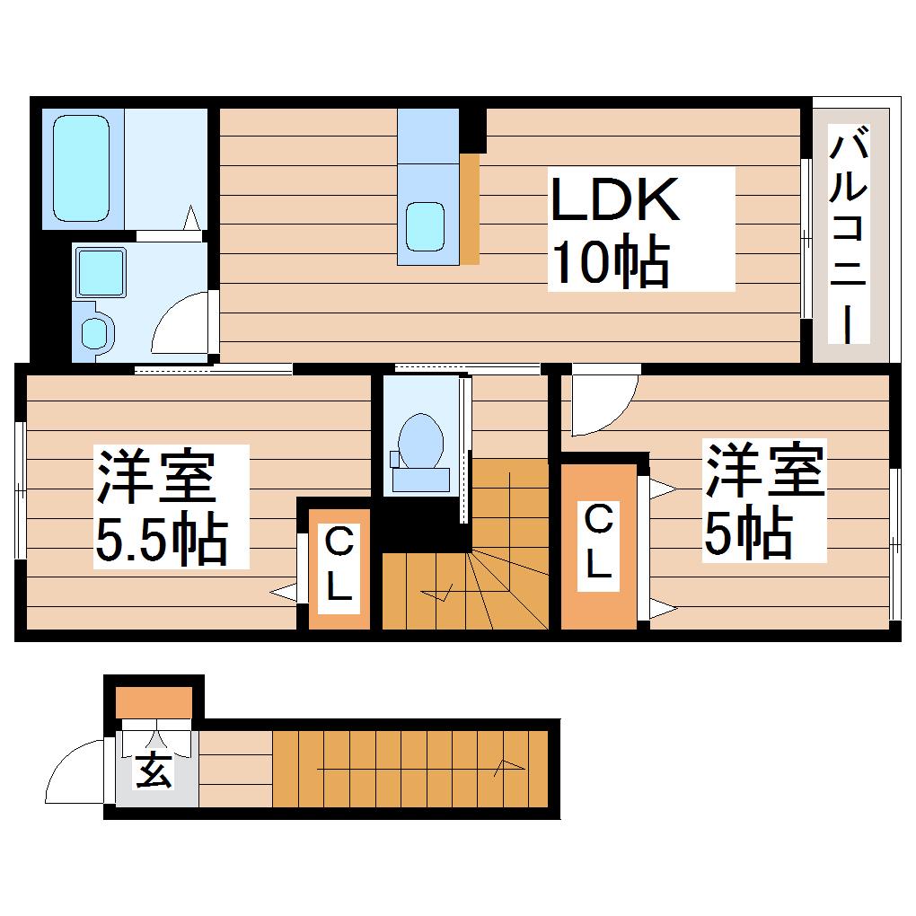 ネオグランドコート南小泉(2LDK/2階)の間取り写真