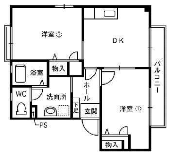グレイスコートK(2DK/2階)の間取り写真