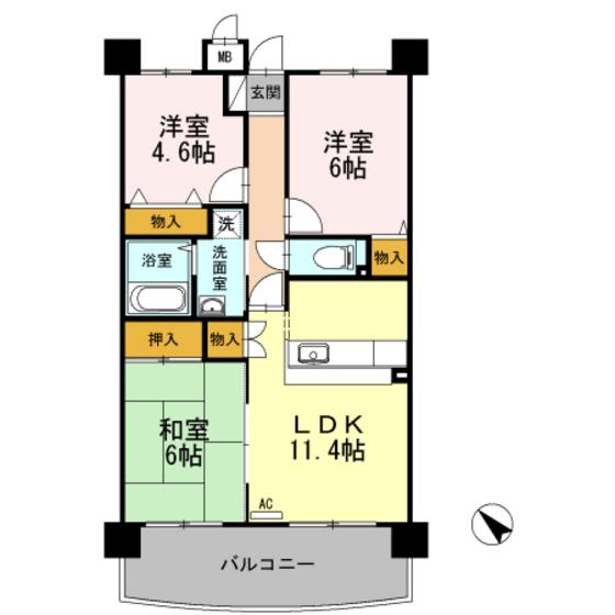 ロイヤルビュー新広(3LDK/7階)の間取り写真