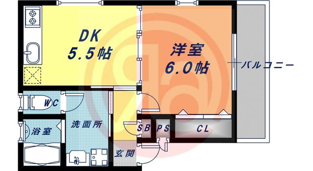 グリッター清水丘(1DK/2階)の間取り写真