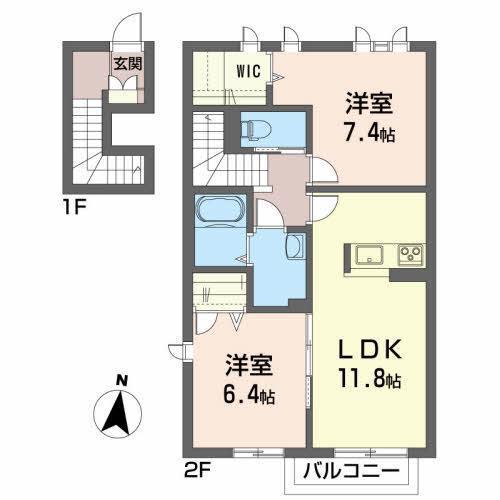シャーメゾンオークパーク(2LDK/2階)の間取り写真