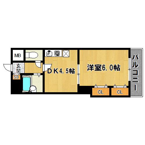 ノルデンハイム新北野(1DK/12階)の間取り写真