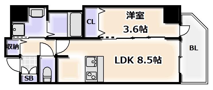 ララプレイス難波ガルテン(1LDK/15階)の間取り写真