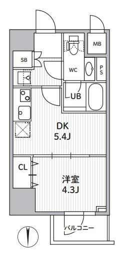 S-RESIDENCE住吉AQUACHT(1DK/5階)の間取り写真