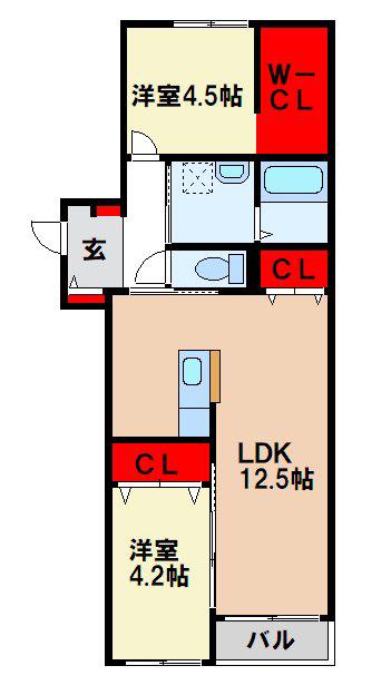 筑前町AP(2LDK/3階)の間取り写真