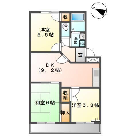 SUNMATES福田(3DK/2階)の間取り写真
