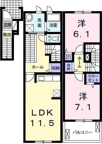 グランベル伊都A(2LDK/2階)の間取り写真