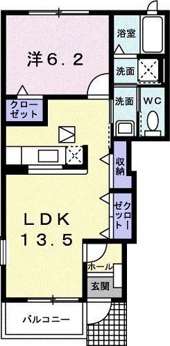 グランデムツミA(1LDK/1階)の間取り写真