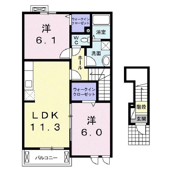 アルモニーI(2LDK/2階)の間取り写真