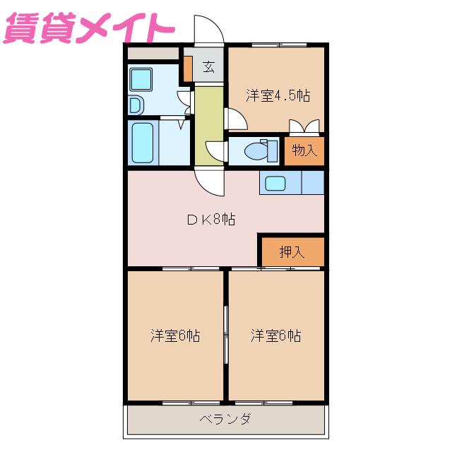 プレミアムレジデンス鈴鹿B(3DK/2階)の間取り写真