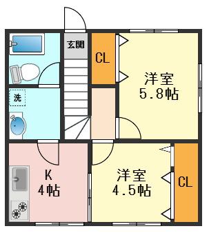 サンハイム(2K/2階)の間取り写真