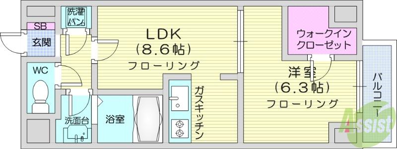 ガーデンロッジⅢ(1LDK/5階)の間取り写真