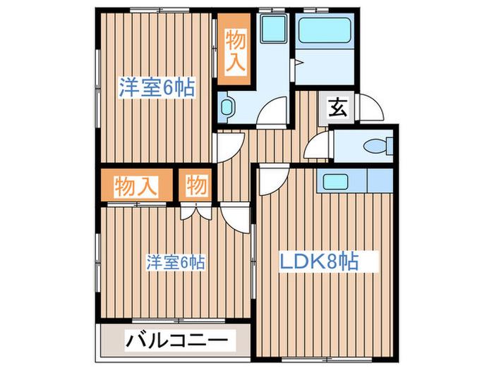 グランドール三浦S棟(2LDK/2階)の間取り写真