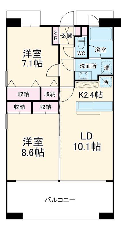 甲府レジデンス(2LDK/8階)の間取り写真