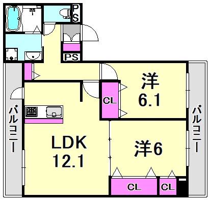 ネオ・ハーモニーYM(2LDK/1階)の間取り写真