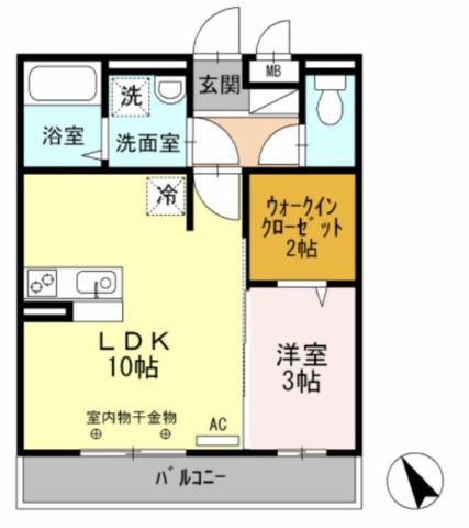 ノア東山 B棟(1LDK/3階)の間取り写真