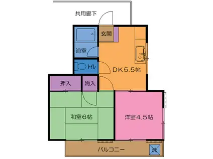 リバティハイツ(2DK/2階)の間取り写真