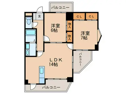 アーバニティー春日原(2LDK/5階)の間取り写真