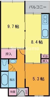 夢野ハイタウン1号棟(2LDK/6階)の間取り写真