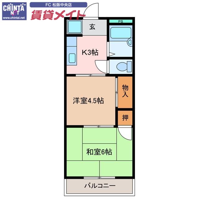 コーポあらたけ B棟(2K/2階)の間取り写真