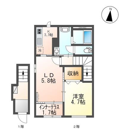 アグレアーブル(1LDK/2階)の間取り写真