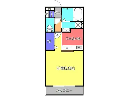 アルカンシェルグリーン(1K/1階)の間取り写真