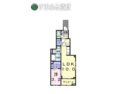 ヒカルサ岡崎蓑川町(1LDK/1階)の間取り写真