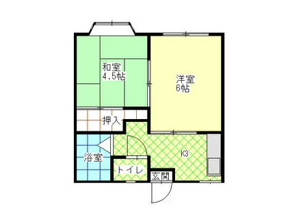 ハイツピースフル C棟(2K/2階)の間取り写真
