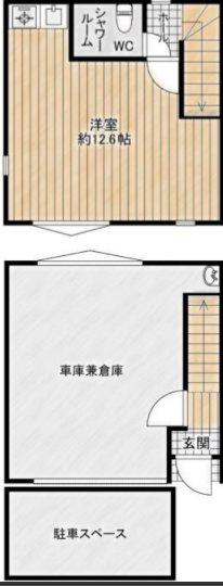 門真市小路町ガレージハウス(ワンルーム/2階)の間取り写真
