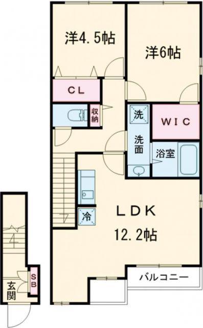 リベルテII(2LDK/2階)の間取り写真