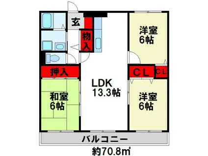 シャトレ参番館(3LDK/3階)の間取り写真