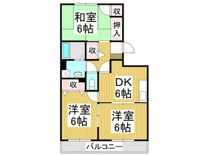 ハイカムール岡田B棟(3DK/2階)の間取り写真