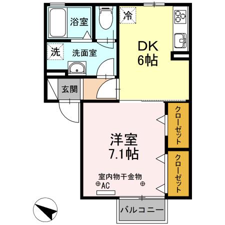 ペニーロイヤル(1DK/2階)の間取り写真