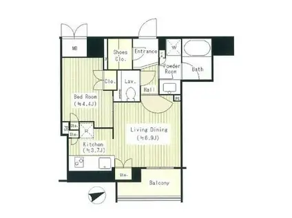 ジオ四谷坂町(1LDK/2階)の間取り写真